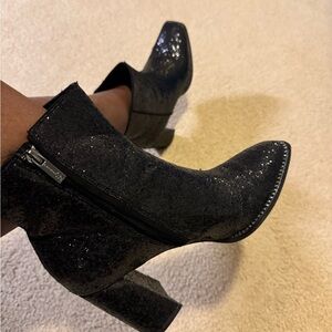 Gently Used- Black Glitter Ankle Boots
